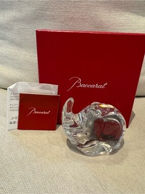 Baccarat Clear Crystal Elephant with Red Accent